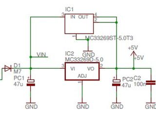 Az Arduino UNO külső tápfeszültségből 5V belső feszültség előállítása (schematic részlet)