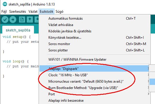 Arduino telepítése II. - Bővített processzortámogatás - Cseh Robert / TavIR 02186 arduio boardmanager select third digispark parameters - Cseh Robert / TavIR - arduino,board,alaplap,manager