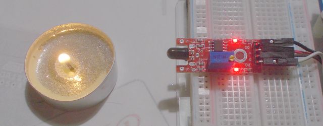 Lángérzékelő szenzor - Cseh Robert / TavIR A gyertya és a lángérzékelő modul.