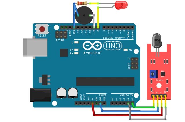 margin-left: auto; margin-right: auto; display: block; Lángérzékelő szerelt áramkör - csipogóval és LED visszajelzéssel