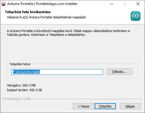 A telepítés helyének megadása