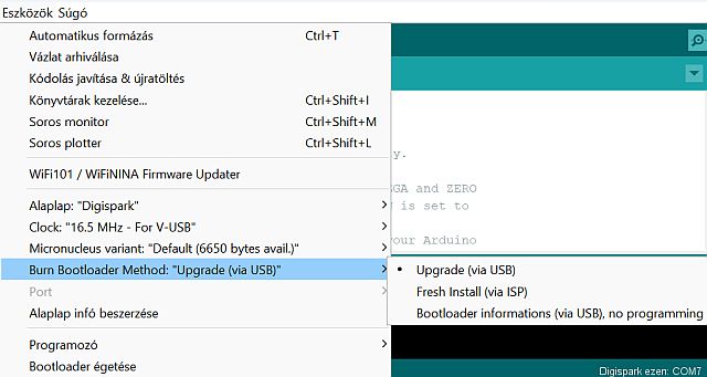 Digispark T85 (ATtiny85) használata - Cseh Robert / TavIR 08037 boardparameter burnbootloader - Cseh Robert / TavIR - Digispark,Digistump,ATTiny85,T85,Arduino