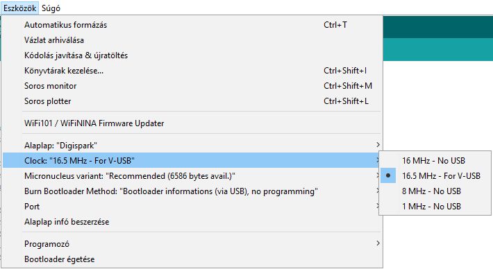 Digispark T85 (ATtiny85) használata - Cseh Robert / TavIR 08037 boardparameter clock - Cseh Robert / TavIR - Digispark,Digistump,ATTiny85,T85,Arduino