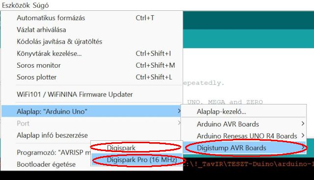 Digispark T85 (ATtiny85) használata - Cseh Robert / TavIR Arduino alatt a Digispark/Digispark Pro kiválasztása
