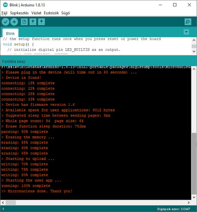 Digispark T85 (ATtiny85) használata - Cseh Robert / TavIR A feltöltés kész.