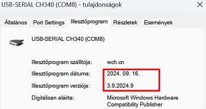 Az új CH340 illesztő adatai