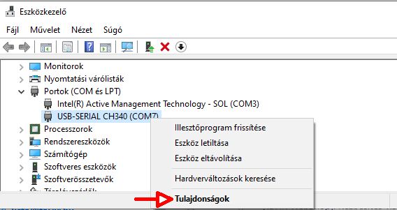 Eszközkezelő - tulajdonságok