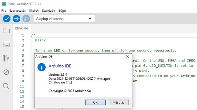 Arduino IDE 2.3.4 – Új verzió! Konkrét fejlesztések és hibajavítások - Cseh Robert / TavIR Arduino IDE 2.3.4 verzióinformációs ablak