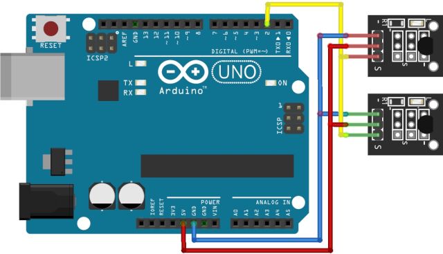 Hőmérsékletmérés DS18B20 és Arduino segítségével - Cseh Robert / TavIR Arduino Uno és két DS18B20 hőmérséklet-érzékelő modul bekötési diagramja, közös adatvezeték használatával.