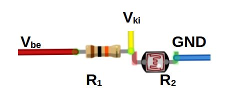 Fényérzékelés fotoellenállással - Cseh Robert / TavIR Egy feszültségosztó áramkör két ellenállással (R1 és R2). Az R2 a fotoellenállás.