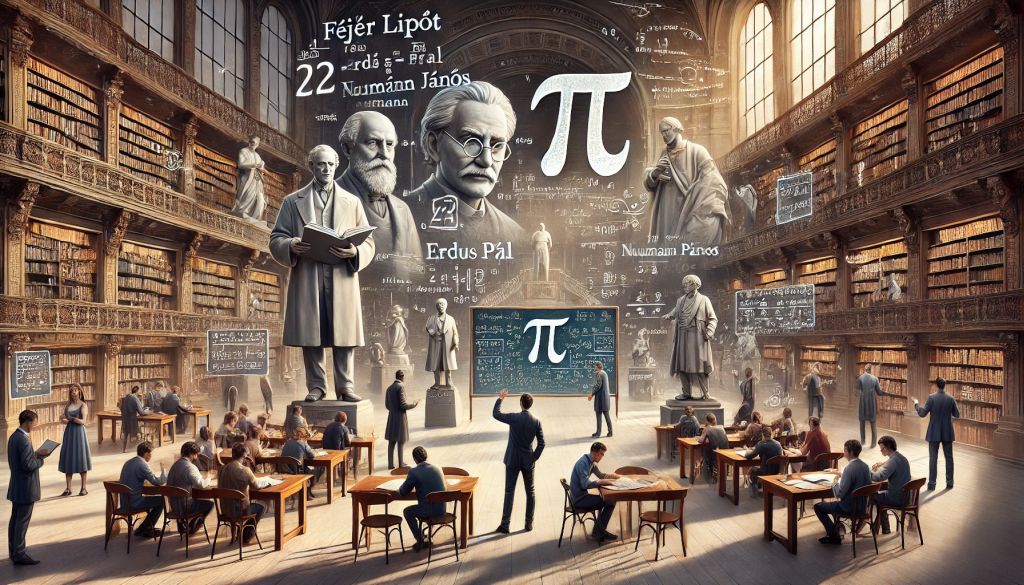 Mit ünneplünk március 14-én? - A PI nap története és érdekességei - Cseh Robert / TavIR Egy monumentális könyvtárban matematikusok és diákok tanulmányozzák a π (pi) számot, miközben híres magyar matematikusok szobrai és arcképei díszítik a teret.