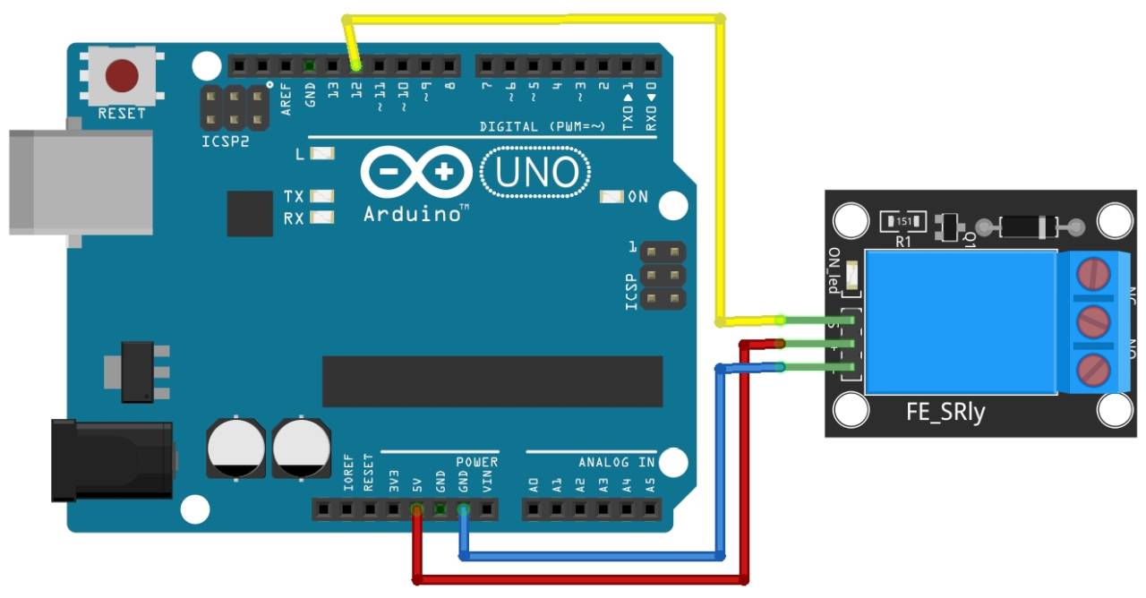 A relémodul (KY-019) - Cseh Robert / TavIR Arduino Uno mikrokontroller egy relémodullal összekötve több vezetékkel.