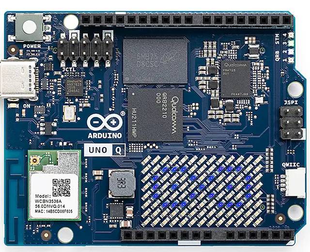 Arduino UNO Q fejlesztőpanel Qualcomm chipekkel és beépített vezeték nélküli modullal, ideális mesterséges intelligencia és IoT projektekhez.