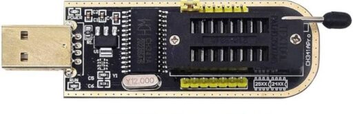 CH341A alapú USB-s EEPROM és SPI flash programozó eszköz ZIF foglalattal, mikrokontrolleres fejlesztésekhez.